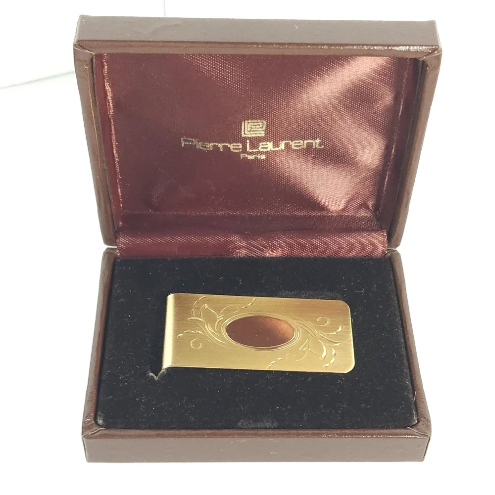 Vintage Hadley Gold Plated Floral Etched Money Clip Pierre Laurent Paris